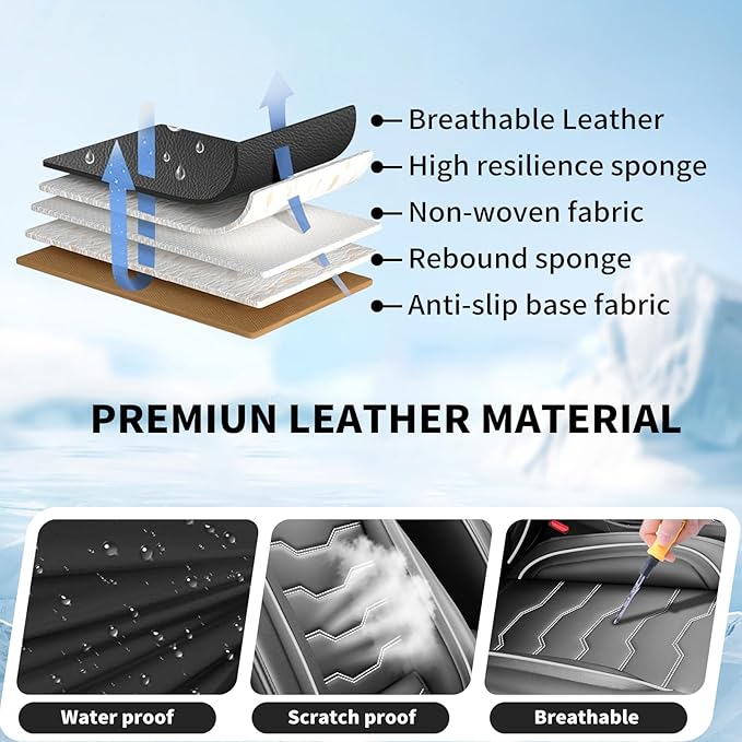 Fit Kona Car Seat Covers for Select Hyundai Kona 2018-2025 2026. Premium Leather, Waterproof， Breathable, Scratch-Resistant & All-Weather Seat Cushion Protector (Front Pair,White Line Black)