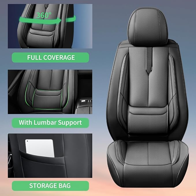 Fit Accord Car Seat Covers for Honda Accord 2003-2024 2025 2026 -Upgraded Premium Waterproof & Breathable Leather, Airbag Compatible, All-Weather Seat Cushion Protector,2 Front/Black
