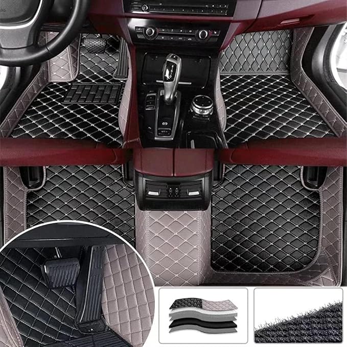 Custom Making Car Floor Mats Protection Pads for 99% Sedan/Coupe/Hatchback/SUV/Pickup Men Women Car Floor Mats Coverage Pads Anti-Slip Leather Floor Lining (Grey+Black Beige)