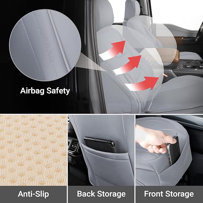 Coverland Custom Fit Car Seat Covers for SUV Compatible with [Escalade, Tahoe, Suburban, Yukon] Premium Car Seat Cover Water Resistant Leather Non-Slip Interior Protector [Front Gray - Size Chart A37]