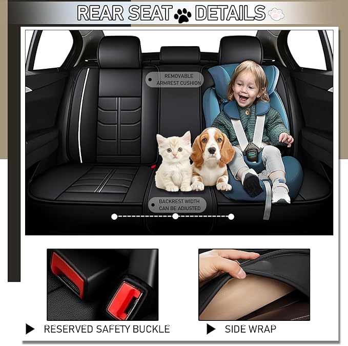 Leather Car Seat Covers Fit for Toyota Tacoma 2005-2024, 5 Seater Car Seat Cover, Premium Waterproof, Scratch Resistant Car Interior Accessories (Full Set Black White)