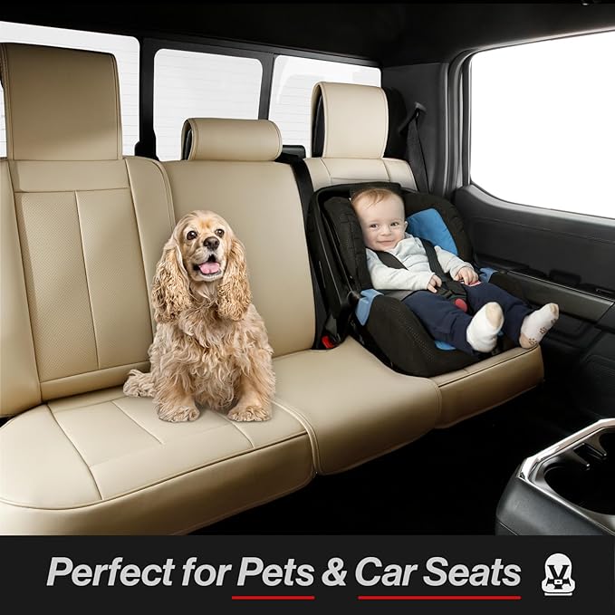 Coverland Custom Fit Car Seat Covers for SUV Compatible with [2025-2026 GMC Terrain] Premium Water Resistant Leather Non-Slip Back Support Cushion Interior Protector [Full Set Beige - Size Chart X64]