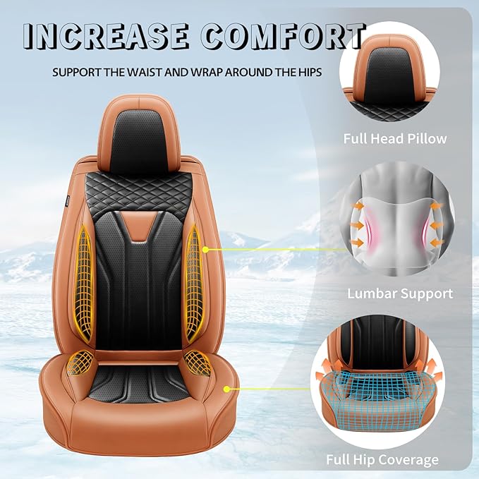 Fit Tucson Car Seat Covers Compatible with Hyundai Tucson 2010-2026, Premium Leather Breathable, Wear Resistant, Airbag Compatible, All-Weather Protection & Full Coverage, Full Set Orange&Black