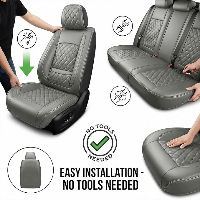 Fit RDX Car Seat Covers for Acura RDX 2010-2025 2026 - Premium Leather, Waterproof, All-Weather, Airbag Compatible, Anti-Slip, Breathable, Easy Install, Seat Protectors, Full Set, Gray