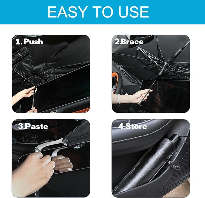 Windshield Sun Shade Umbrella, Portable Foldable, Spring Structure Wind Shield, Front Window Sunshade, Protect from Sun Rays Car Windshield, for Men (57'' x 31.5'')