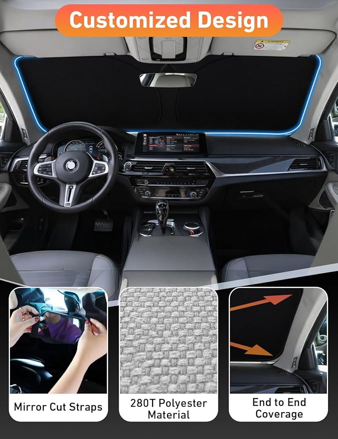 EcoNour Windshield Sunshade Compatible for Volkswagen VW Beetle 2012-2017 2018 2019, Sun Visor for Front Windshield & Window Sun Shade Cover, UV Heat Blocker & Protector, Car Accessories