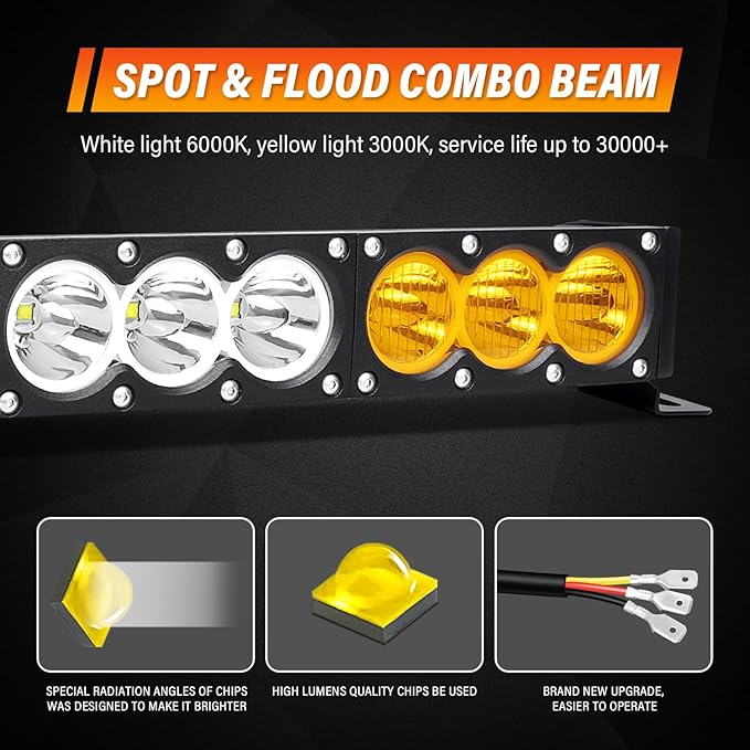 AUXTINGS 32 inch Single Row Dual Color LED Light Bar 180W Off Road Light Bar White Amber Combo LED Work Light Truck UTV 4x4 Cars SUVs ATVs Boats Fog Driving Light with Wiring Harness kit