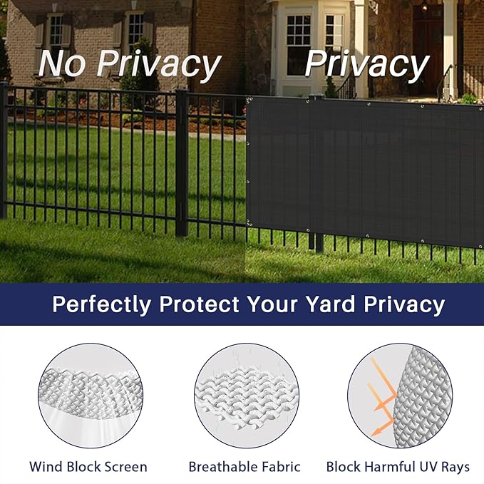 Windscreen4less Privacy Fence Screen Heavy Duty Windscreen Fencing Mesh Fabric Shade Net Cover with Brass Grommtes for Outdoor Wall Garden Yard Pool Deck, 8'x4' Black