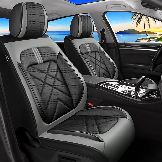 CX-90 Car Seat Covers Fit for Mazda CX-90 2007-2026, Full Coverage Premium Leather Waterproof Breathable Seat Covers, Automotive Seat Protectors, Airbag Compatible(2 Front Seats, Black Gray)