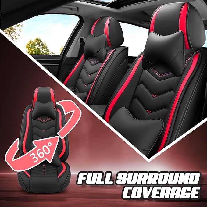 Car Seat Covers for KIA Sedona 2003-2021, Premium Nappa Leather Car Seat Cover, Stylish Sport Seat Covers， Automobile Seat Cover Sets.(Luxury 5 Seats/Black Red)
