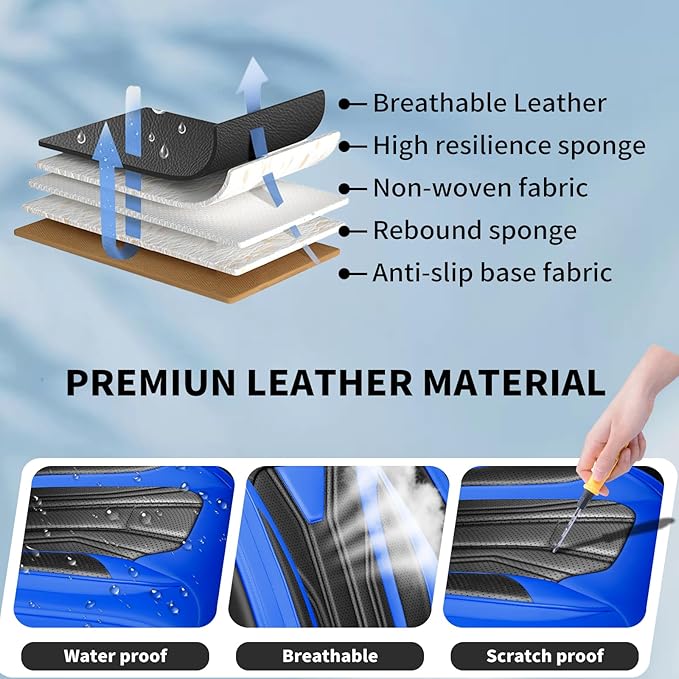 Fit Versa Car Seat Covers Compatible with Nissan Versa 2008-2025 2026 - Full Set Premium Leather， Waterproof Breathable， All-Weather Seat Cushion Protecto&Airbag Compatible （Blue & Black