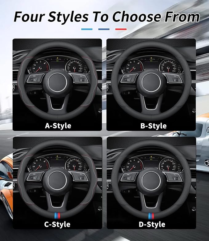 Custom-Fit for Steering Wheel Cover, Premium Leather Car Steering Wheel Cover, Non-Slip, Breathable, for Accessories (C-Style,for Ad)