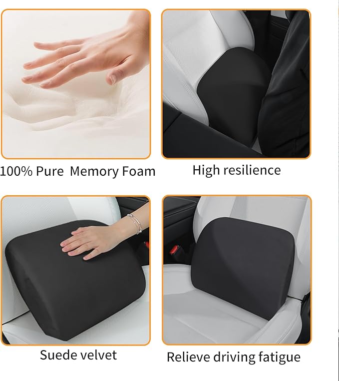 Memory Foam Lumbar Support Pillow for Tesla Model 3 Model Y Model S/X Cybertruck Model 3 Hidden Model Y Juniper Accessories - Mid/Lower Back Support Cushion for Car Seat (Black)