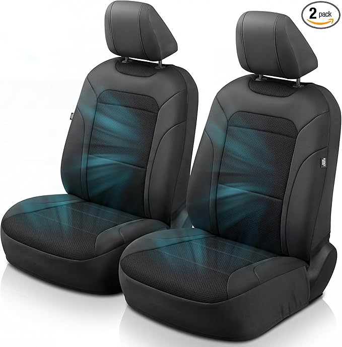 GIANT PANDA Air Cool Mesh Truck Car Seat Cover Custom Fit Ford F150 2009-2026,2017-2026 F250 F350 Super Duty Crew Cab SuperCrew SuperCab,Breathable Cooling,with Leather Back Pannel(Black