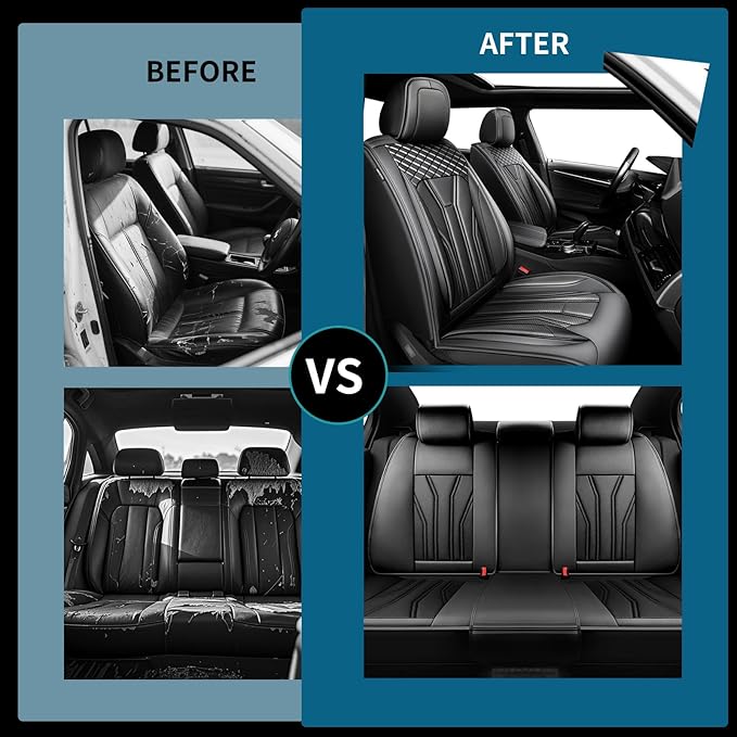 Fit Prius Car Seat Covers for Toyota Prius 2001-2025 2026 -Premium Leather, Waterproof Stain-Resistant, Breathable，All-Weather Seat Cushion Protecto & Airbag Compatible, 2 Front Seat All Black