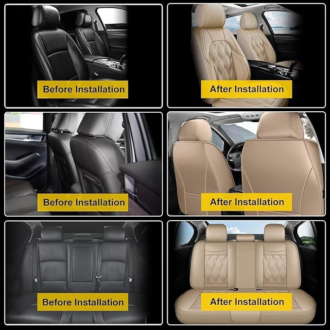 AOMSAZTO Car Seat Covers Full Set Fit for Hyundai Tucson 2010-2026 Waterproof Faux Leather Car Seat Cushions Automotive 5 Seat Covers Set（Beige）