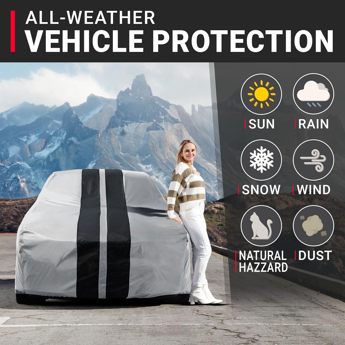 iCarCover Custom Car Cover for Buick Lesabre (1977-1985) Waterproof All-Weather Rain Snow UV Sun Protector Full Exterior Indoor Outdoor Car Cover (Stripe - Gray/Black)