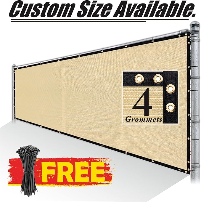 Royal Shade Custom Size 5' x 80' Beige Fence Privacy Screen Windscreen Cover Netting Mesh Fabric Cloth - Cable Zip Ties Included (We Make Custom Size)
