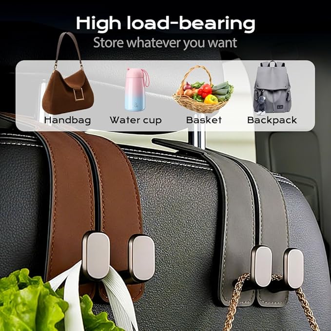 2026 Car Headrest Storage Hooks - Universal Backseat Hanger Organizer for Handbags & Grocery Bags (4, Brown)