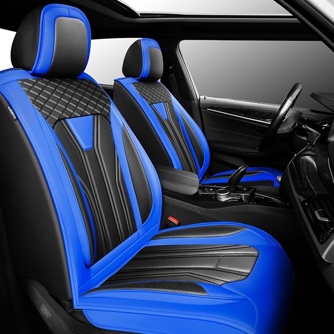 Fit Sonata Car Seat Covers Premium Leather for Hyundai Sonata 2007-2025 2026. Waterproof， Breathable, Scratch-Resistant & All-Weather Seat Cushion Protector（Front Seat,Blue&Black