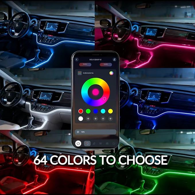 Interior Car Strip Lights Dreamcolor Acrylic Car Decorative Lights with APP Control Multicolor Internal Lighting Kit Music&DIY Function Ambient Fiber Optic Strip Valentine’s Day's Decor