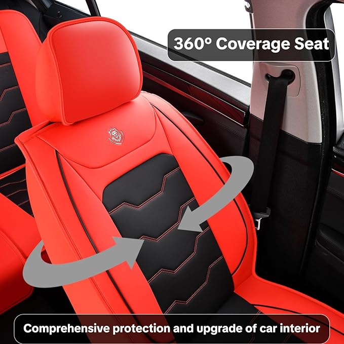 Red Car Seat Covers for Ford Bronco Sport 2021-2025 Car Seat Cover, Waterproof Faux Leather, Full Set of 5 Seats, Wear Resistance, Easy to Clean and Install, Protect and Upgrade Seats