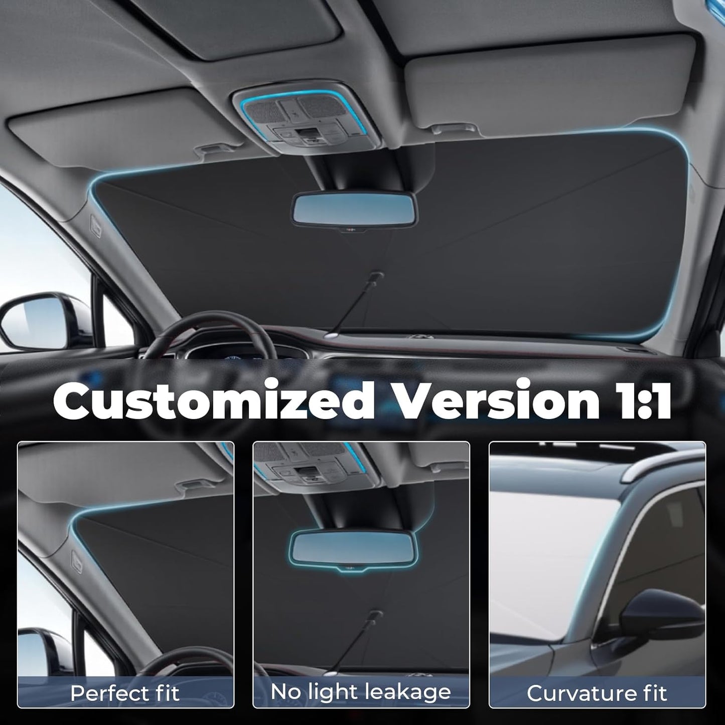 Windshield Sun Shade Umbrella for 2017-2025 Cadillac XT5 Accessories: Custom Fit 240T Silver, Double Thickened, Foldable Sunshade Window Sun Visor, Ultimate 99% UV Blocking for Luxury, Premium, Sport