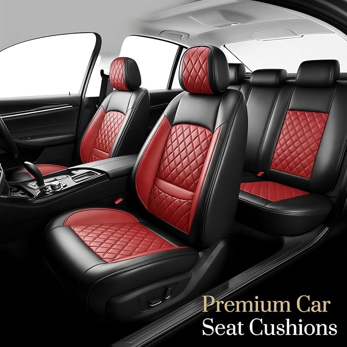 Fit Ioniq Car Seat Covers for Hyundai Ioniq 2017-2026 - Premium Leather, Waterproof, All-Weather, Airbag Compatible, Anti-Slip, Breathable, Easy Install, Seat Protectors, Full Set, Red