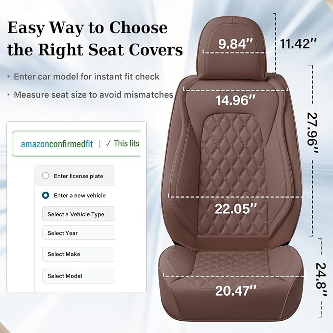 Coverado Full Set Car Seat Covers, Brown Leather Seat Protectors for Cars, Waterproof Luxury Front & Back Car Seat Covers, Universal Fit for Most Cars-Brown