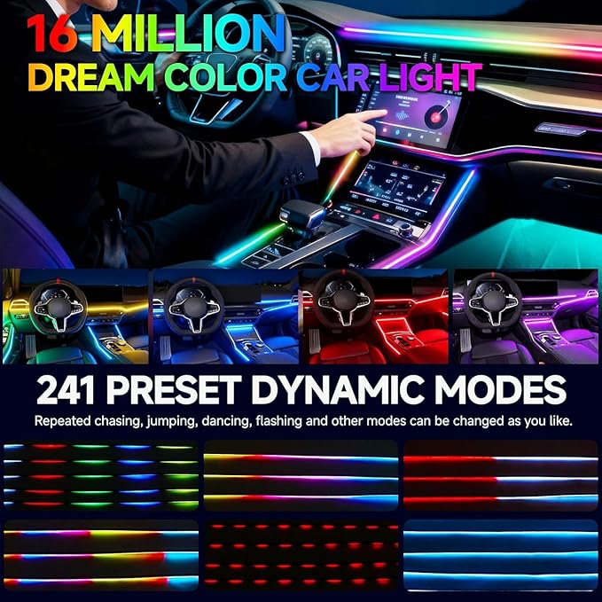 Interior Car LED Strip Lights, Acrylic LED Lights for Car with Dynamic Dreamcolor Chasing,RGB+IC 8 in 1 235 inches 800 LEDs Ambient Lighting Kits Music Sync Wireless APP and Remote Control