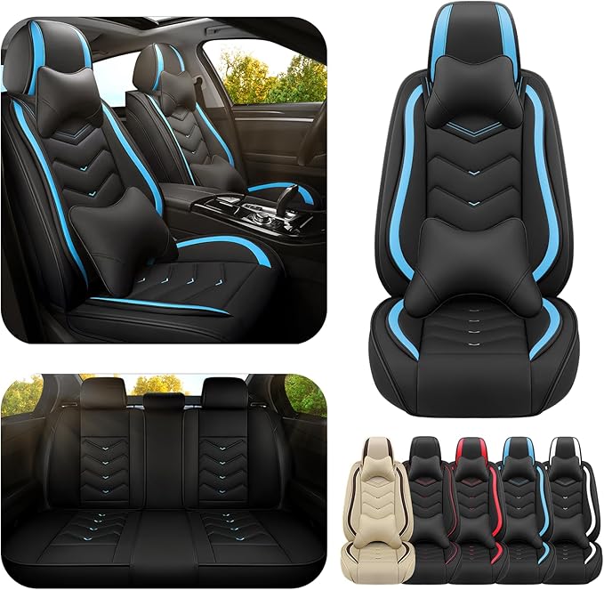 Car Seat Covers for KIA Sedona 2003-2021, Premium Nappa Leather Car Seat Cover, Stylish Sport Seat Covers， Automobile Seat Cover Sets.(Luxury 5 Seats/Black Blue)