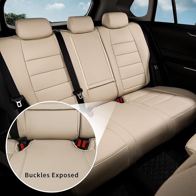 coverdream Rav4 Seat Covers Custom Fit for 2019-2025 Toyota Rav4 Hybrid(LE,XLE,XLE Premium,Limited) SUV,Fully Covered,Luxury Waterproof Leather Car Seat Protector(Full Set,Beige)