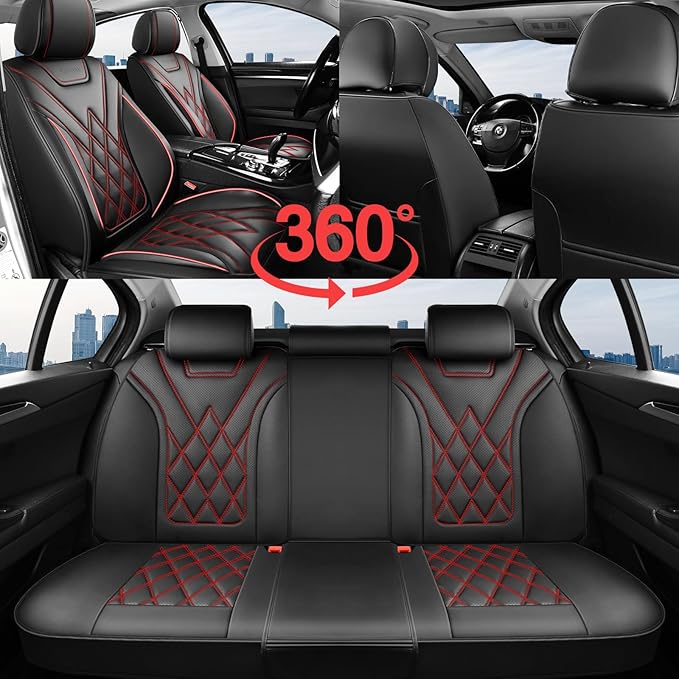 Fit RDX Car Seat Covers for Acura RDX 2010-2025 2026 - Premium Leather, Waterproof, All-Weather, Airbag Compatible, Anti-Slip, Breathable, Easy Install, Seat Protectors, Full Set, Redline