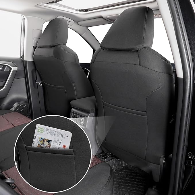 coverdream Rav4 Seat Covers Custom Fit for 2013-2018 Toyota Rav4 LE,Full Coverage Polyester Car Seat Protector(Full Set,Black & Wine)