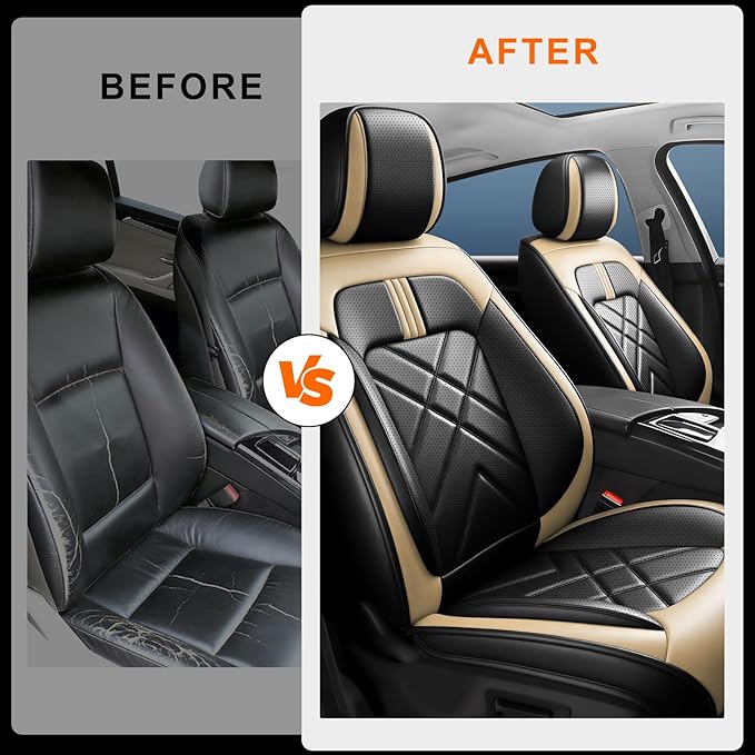 CX-5 Car Seat Covers Custom Fit for Mazda CX-5 2013-2025 2026, Full Coverage Leather Waterproof Breathable Seat Covers, Automotive Seat Protectors, Airbag Compatible(2 Front Seats, Black Beige)