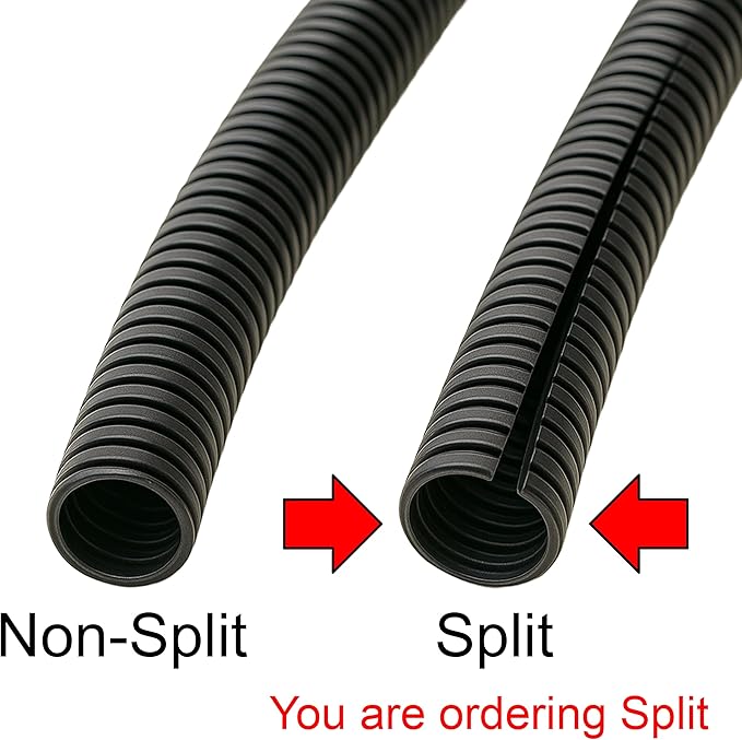 Electriduct Split Wire Loom Tubing Polyethylene Corrugated Flexible Conduit - 1/4" Nominal Size - 100 Feet - Black