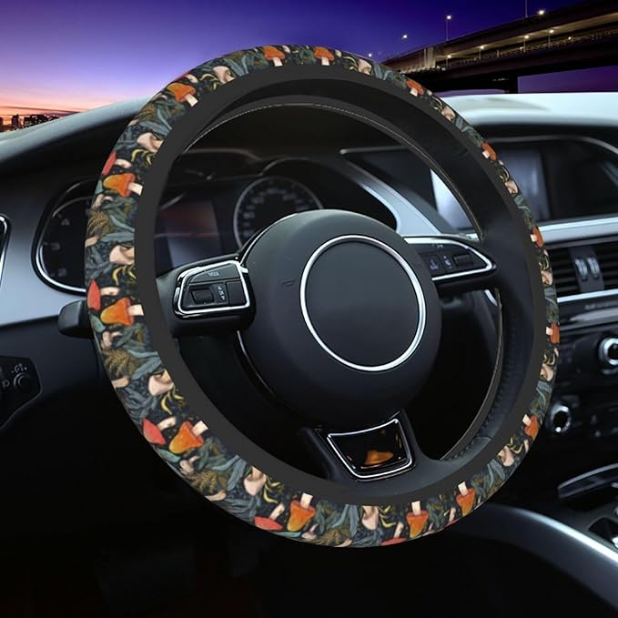 Mushrooms Cute Steering Wheel Cover Non-Slip Breathable Sweat-Absorbent Suitable for SUV Van Truck Car Universal Protection Accessories 15 Inch Suitable for Women Men