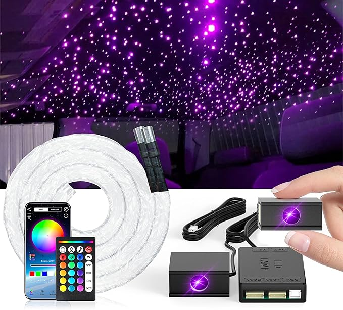 Starlight Headliner Kit Split Starlight Headliner 16W 600 Easiest Install Ambient Lighting Car Truck Home Theaters Lighting RGBW Twinkle 0.03in*9.8ft Starlights Headliner Kit