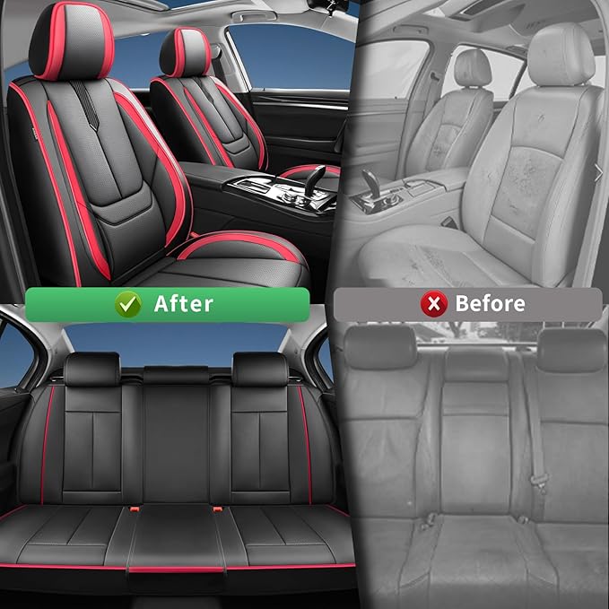 Fit Santa Cruz Car Seat Covers for Hyundai Santa Cruz 2022-2025 2026-Upgraded Premium Waterproof & Breathable Leather,Airbag Compatible,All-Weather Seat Cushion Protector,Full Set,Black-Red