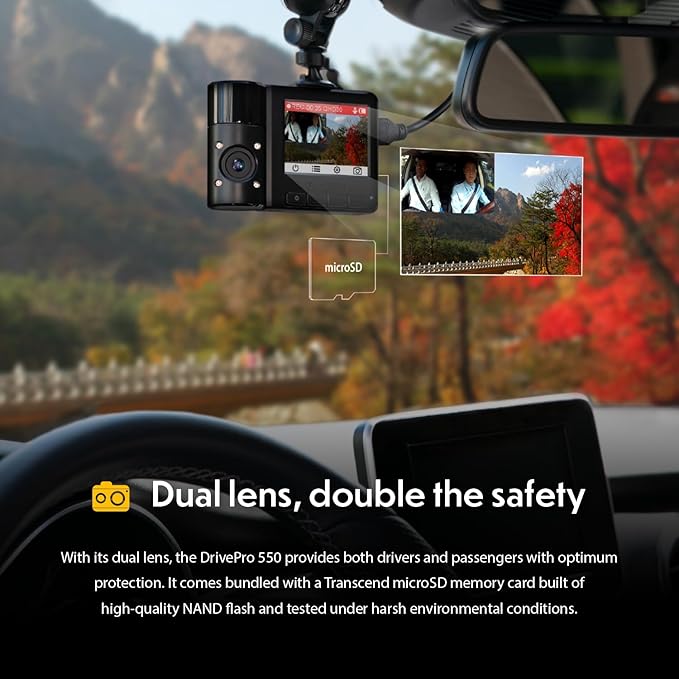 Transcend 64GB, Dual 2K+1080P Dash Cam Front and Rear Inside, 140 Wide-Angle, 2.4 Display, Built-in WiFi GPS,G-Sensor, Night Vision, Loop Recording, Parking Mode, ADAS, for Cars Taxi - TS-DP550B-64G