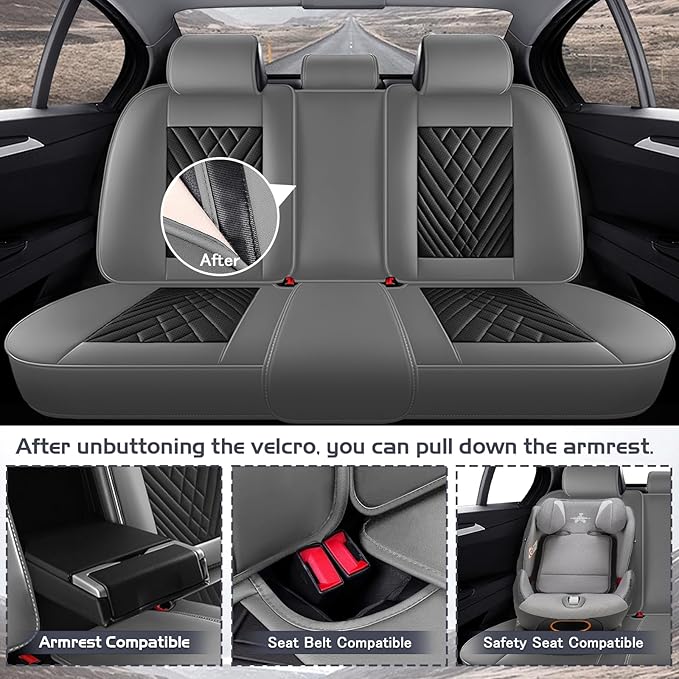 Truck Seat Covers for Ram 3500 2009-2026, Waterproof Premium Leather Full Coverage Car Seat Cover, Muscle Sport Style Auto Interior Seat Cover Sets (Full Set/Gray Black)