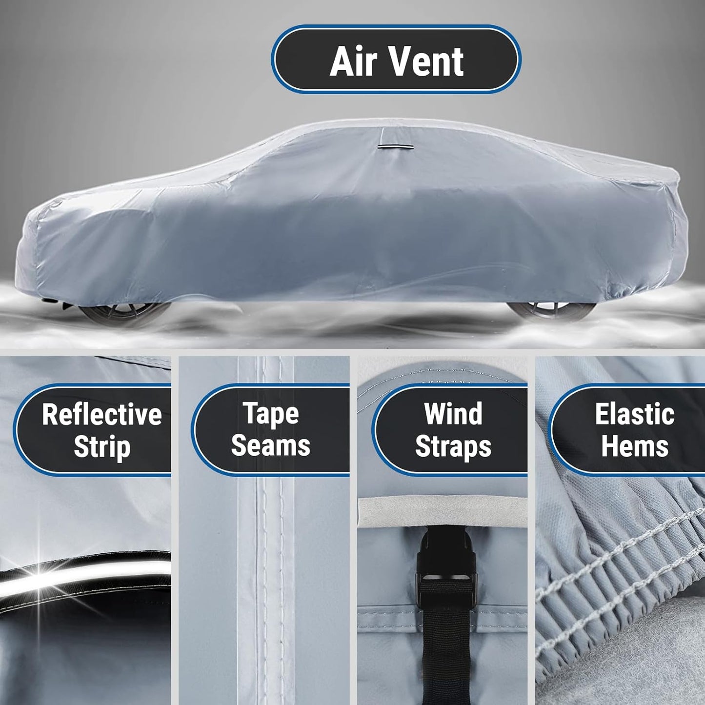 iCarCover Custom Car Cover for Chevy Caprice Wagon (1966-1970) Waterproof All Weather Rain Snow UV Sun Protector Full Exterior Indoor Outdoor Car Cover (Stripe - Gray/Black)