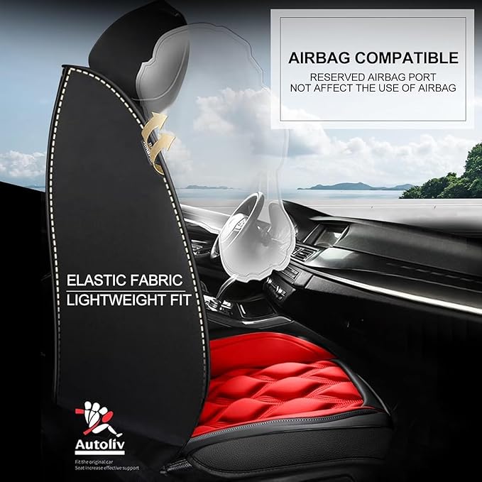 AOMSAZTO Car Seat Covers Full Set Fit for Chevy/Chevrolet Trax 2024-2026 Waterproof Faux Leather Car Seat Cushions Automotive 5 Seat Covers Set（Black&Red）