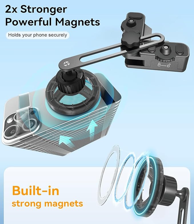 Screen Clip Phone Holder, Magnetic Car Phone Mount for Tesla Model 3/Y/S/X/Cybertruck, Adjustable Extendable Cellphone Holder for MagSafe for iPhone 17 16 15 14 13 12 Series, and More(Classic Model)