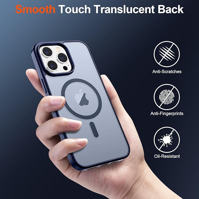 SUPFINE Magnetic for iPhone 12 Pro Max Case (Compatible with MagSafe) (10 FT Military Grade Drop Protection) Slim Translucent Matte Shockproof with Anti-Fingerprint Phone Case,Navy Blue