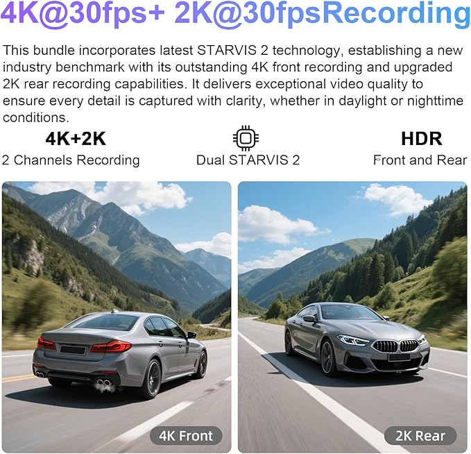 Mangoal 4K Front & 2K Rear 2 Channel HDR Dash Cam, Dual STARVIS 2 IMX678 IMX675, Fit for Ford Bronco 2025 2026(Model B), 5GHz WiFi, GPS, Support 512GB Max(Additional Purchases)