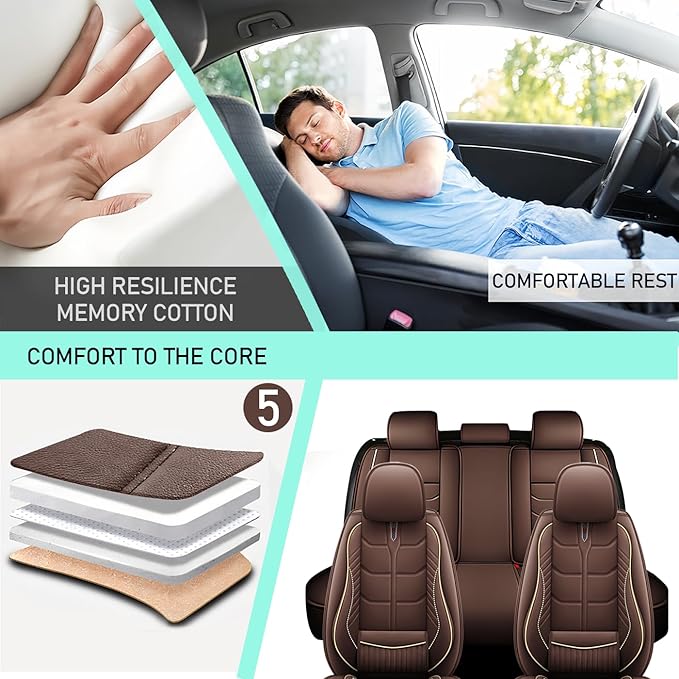 Leather Car Seat Covers Fit for Toyota Echo 2000-2005, 5 Seater Car Seat Cover, Premium Waterproof, Scratch Resistant Car Interior Accessories (Full Set Coffee)