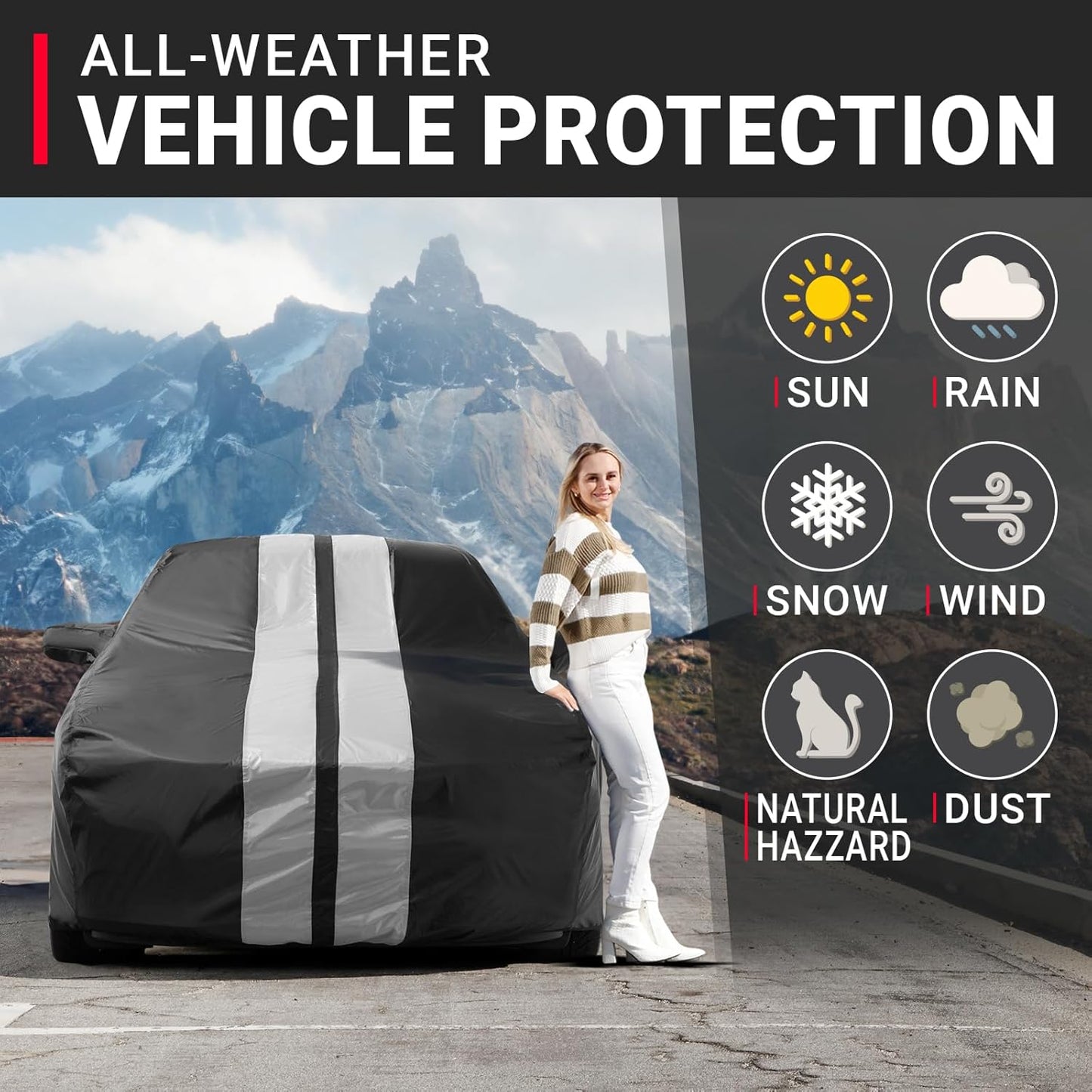 iCarCover Custom Car Cover for Pontiac Bonneville (1987-2005) Waterproof All-Weather Rain Snow UV Sun Protector Full Exterior Indoor Outdoor Car Cover (Stripe - Black/Gray)