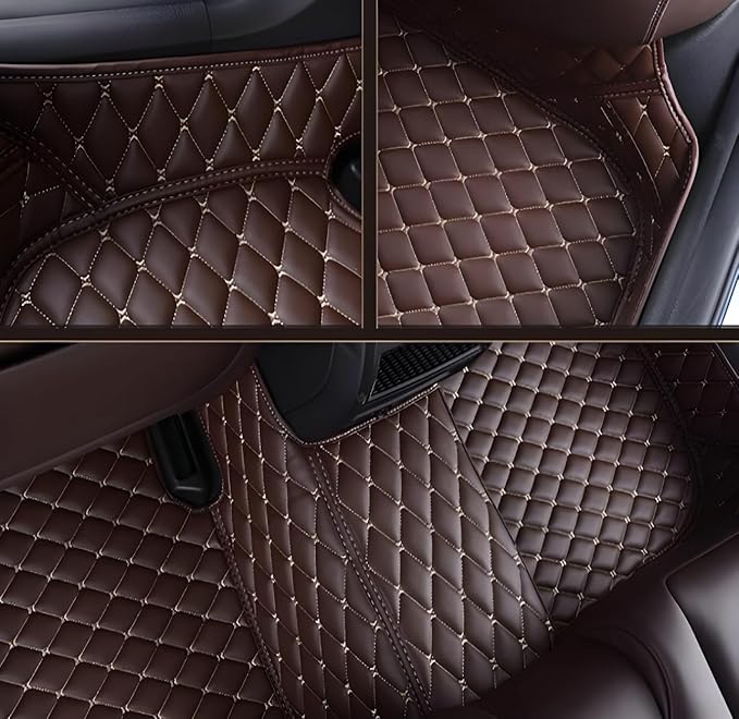 Customize Car Floor Mats for 99% Sedan SUV Sports Car All Weather Leather Full Coverage Waterproof Non-Slip Vehicle Lining Pads (Brown Stripe)