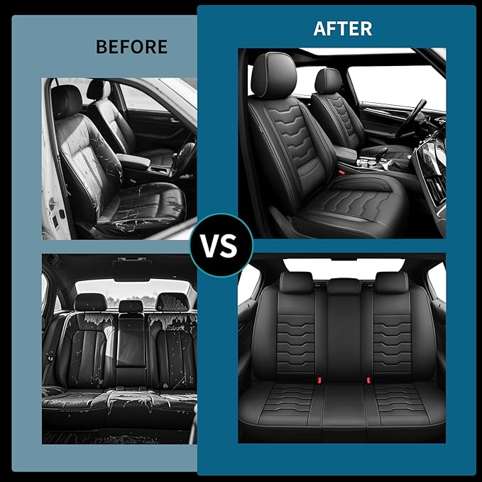Fit Leaf Car Seat Covers Compatible with Nissan Leaf 2012-2025 2026 - Premium Leather， Waterproof Breathable， All-Weather Seat Cushion Protecto&Airbag Compatible (2 Front Seat Black)